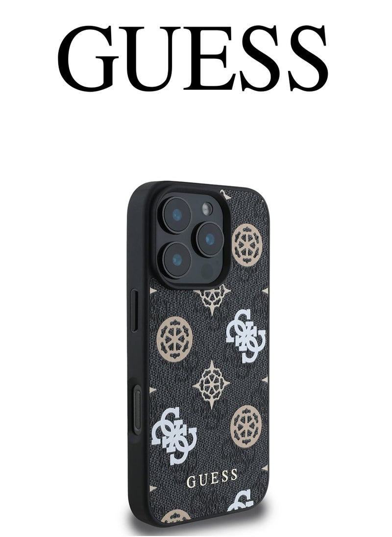 CG MOBILE IPhone 16 Pro Max cover, supports wireless charging MagSafe, with a logo and a leather design approved by the global brand Guess. From CG-MOBILE. In Black  - Image 3