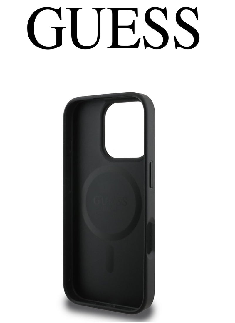CG MOBILE IPhone 16 Pro Max cover, supports wireless charging MagSafe, with a logo and a leather design approved by the global brand Guess. From CG-MOBILE. In Black  - Image 4