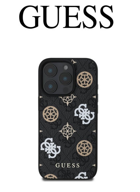 IPhone 16 Pro Max cover, supports wireless charging MagSafe, with a logo and a leather design approved by the global brand Guess. From CG-MOBILE. In Black