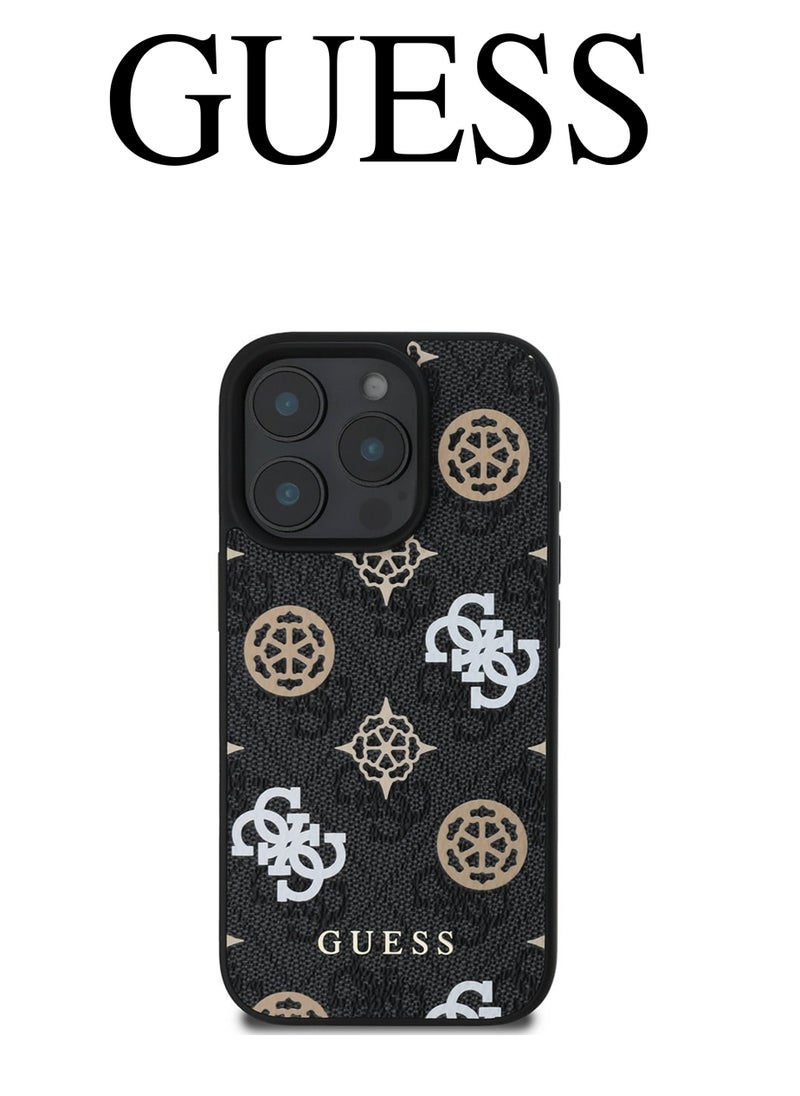CG MOBILE IPhone 16 Pro Max cover, supports wireless charging MagSafe, with a logo and a leather design approved by the global brand Guess. From CG-MOBILE. In Black  - Image 1
