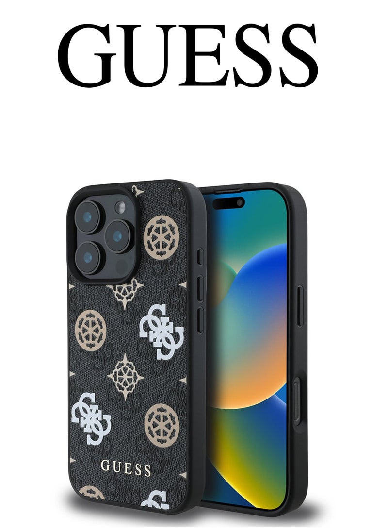 CG MOBILE IPhone 16 Pro Max cover, supports wireless charging MagSafe, with a logo and a leather design approved by the global brand Guess. From CG-MOBILE. In Black  - Image 2