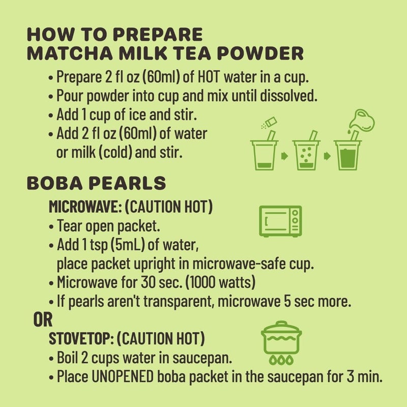Matcha Latte Instant Bubble Pearl Matcha Milk Tea Kit with Authentic Brown Sugar Tapioca Pearls, Ready in Under One Minute, Paper Straws Included - 3 Servings Yulu Foods - Image 5