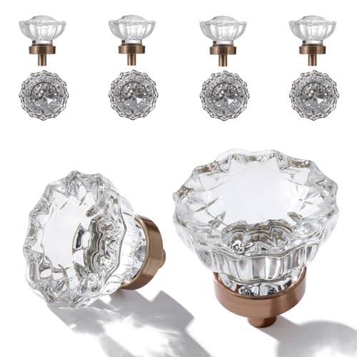 CEYMIO 8 Pack Crystal Drawer Knobs Cabinet Knob Antique Drawer Pulls, Kitchens Closet Dresser Drawers Cupboard Wardrobe Vintage Pull, Clear Crystals Champagne Bronze Base Pack - Image 1