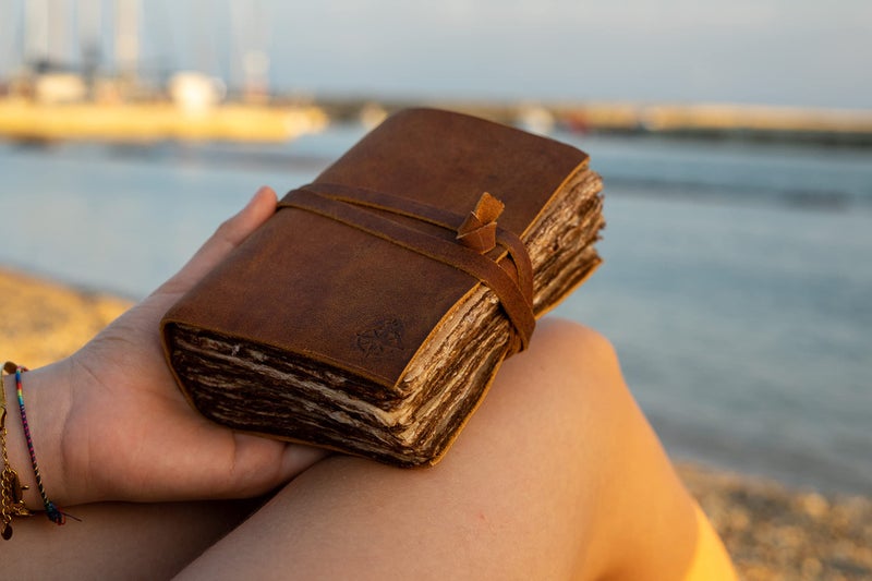 Wanderings Small Vintage Leather Journal - 4" x 6" - Antique Handmade Leather Bound Journal with Old Fashioned Deckle Edge Paper - Perfect for Writing a Diary Notetaking Sketching - Image 5