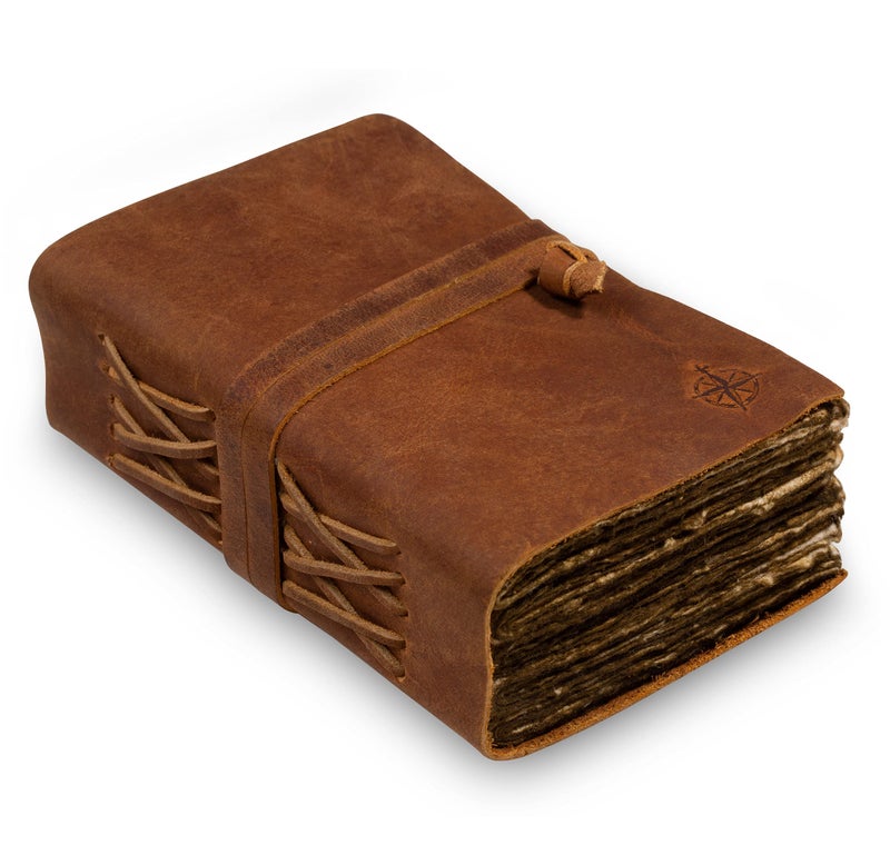Wanderings Small Vintage Leather Journal - 4" x 6" - Antique Handmade Leather Bound Journal with Old Fashioned Deckle Edge Paper - Perfect for Writing a Diary Notetaking Sketching - Image 1