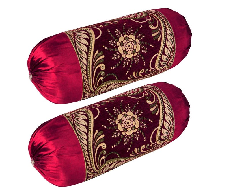 HSR Collection Chenille Bolsters Covers (32 x 16 Inches, Maroon) - Pack of 2 - Image 2