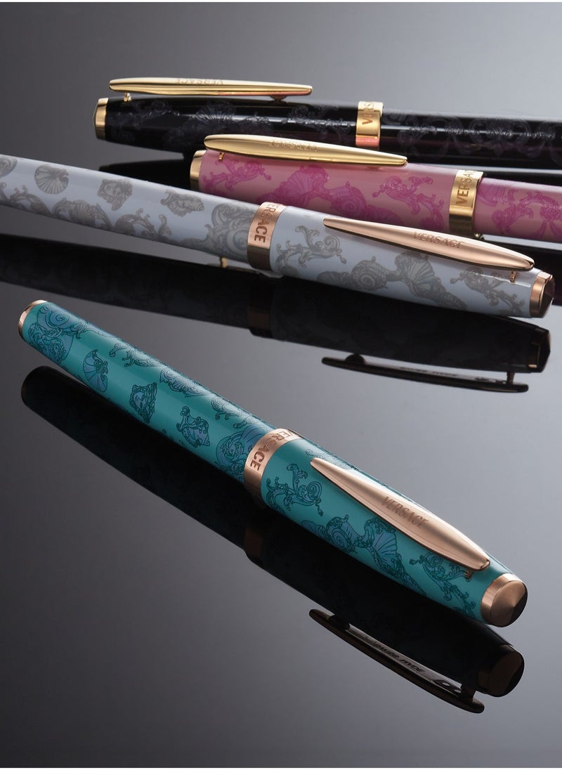 Roller Pen With Book - Light Blue La Vacanza Pattern With Rosegold Clip And Barocco Sea Boxset