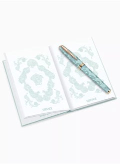 VERSACE Roller Pen with Book - Light Blue La Vacanza Pattern with Rosegold Clip and Barocco Sea Boxset  - Image 2
