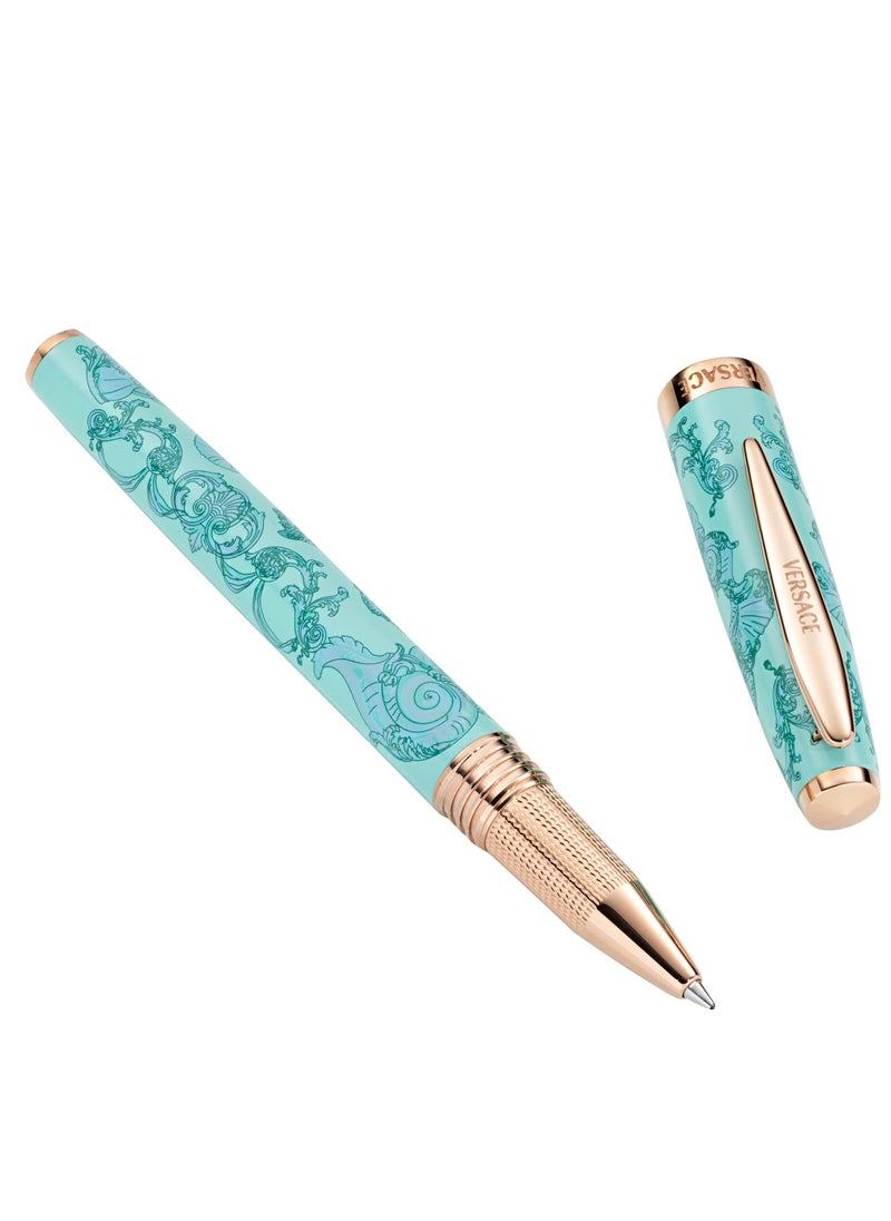 VERSACE Roller Pen With Book - Light Blue La Vacanza Pattern With Rosegold Clip And Barocco Sea Boxset  - Image 4