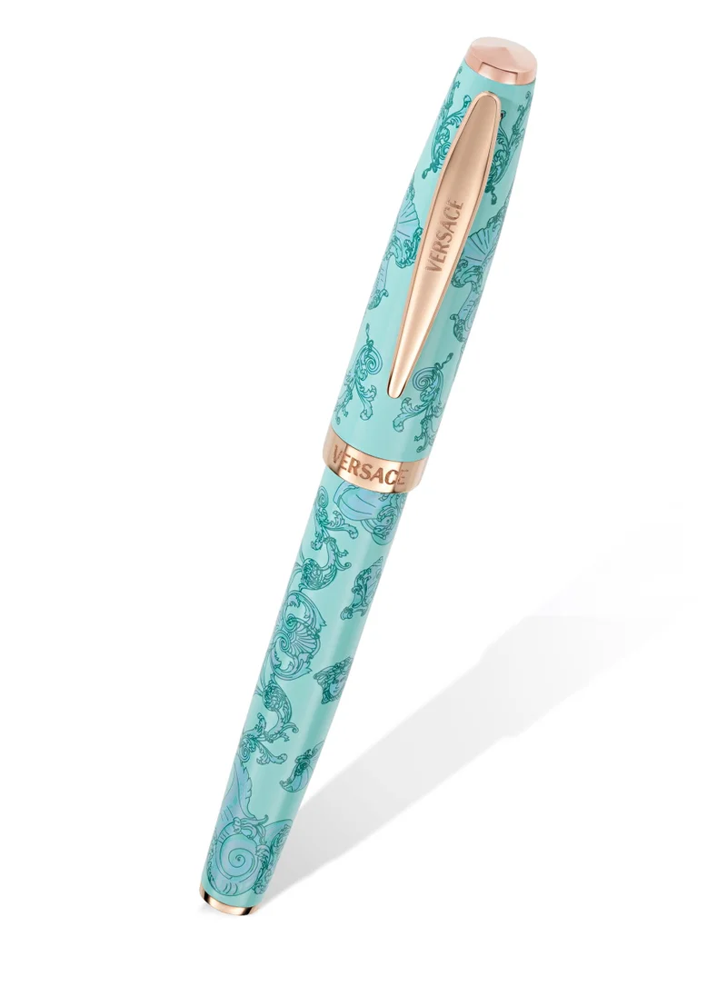 فيرزاتشي Roller Pen with Book - Light Blue La Vacanza Pattern with Rosegold Clip and Barocco Sea Boxset