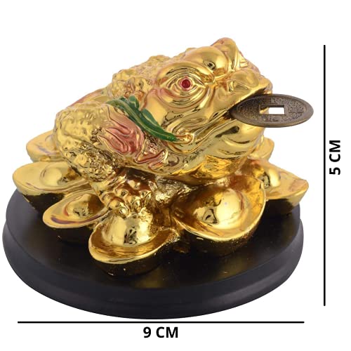 GJ Polyresin Feng Shui Money Frog Legged Toad Hold Two Ingots On A Pile of Money for Wealth Luck, Standard, Gold - Image 4