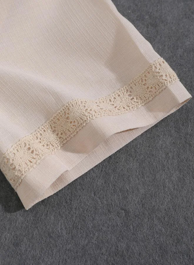 Take Two  Men Beige Lace-Insert Short Sleeve Shirt for Men | Best Price UAE
