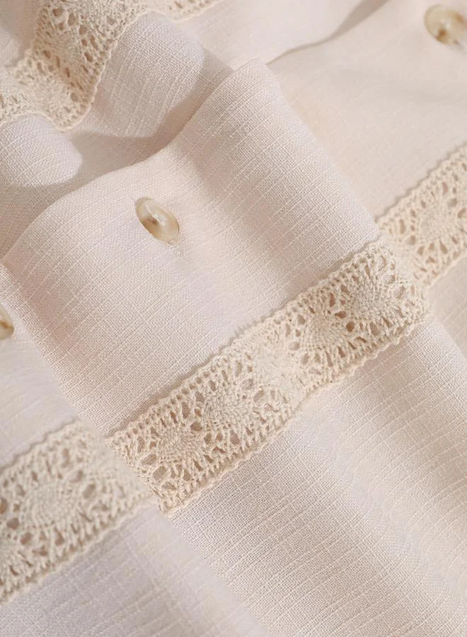 Take Two  Men Beige Lace-Insert Short Sleeve Shirt for Men | Best Price UAE