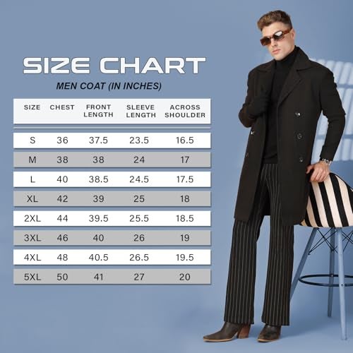 CHKOKKO Men Formal Long Winter Coat Double Breasted | Thigh Length Overcoat featuring a Notched Lapel Collar and Convenient Front Side Pockets for Stylish Wear NAVY XXL - Image 2