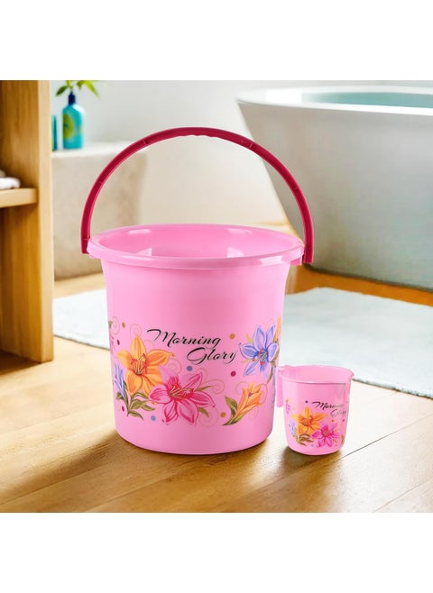 Kuber Industries (Set of 2) Bathroom Bucket & Mug Set | Bathroom Combo Set for Bathroom, Hotels, Laundry | Bucket-18 L & Mug-500 ml Bathing Set | Modern Bathroom Accessories Set | Pink