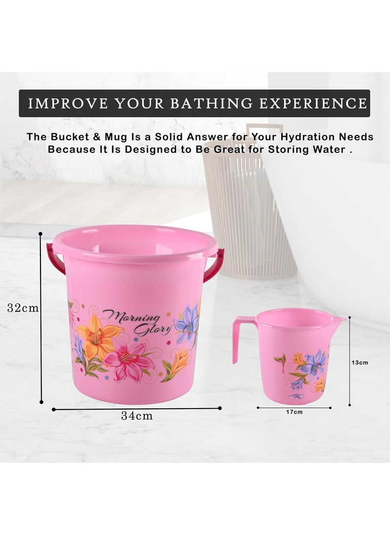 Kuber Industries - Kuber Industries (Set of 2) Bathroom Bucket & Mug Set | Bathroom Combo Set for Bathroom, Hotels, Laundry | Bucket-18 L & Mug-500 ml Bathing Set | Modern Bathroom Accessories Set | Pink - Image 1