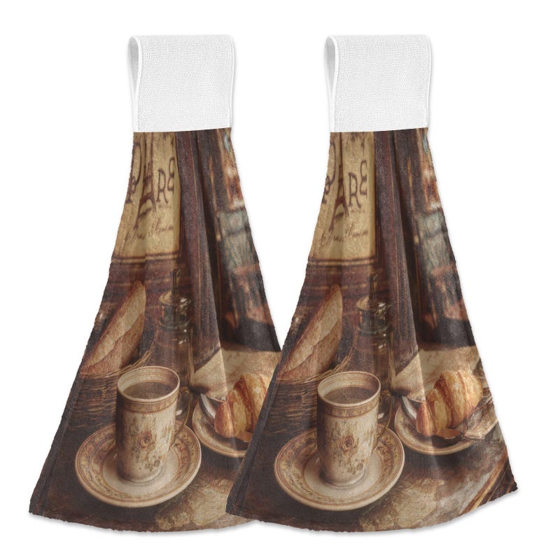 Boccsty Vintage Paris Cafe Poster Hanging Kitchen Towels 2 Pieces Coffee Butterfly Dish Hand Towel for Bathroom Farmhouse Housewarming Tabletop Home - Image 1