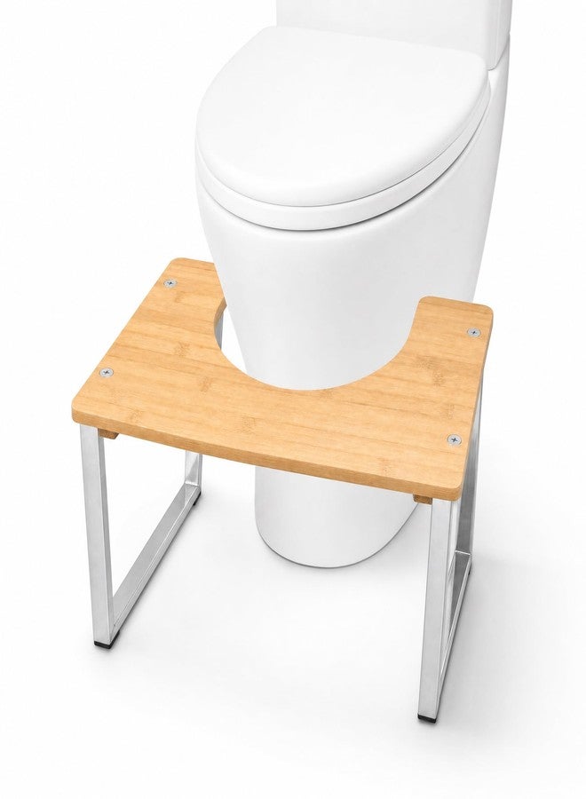 REGIS Toilet Stool Bamboo 6 Inch Non-Slip Poop Stool Stainless Steel Legs - Image 1