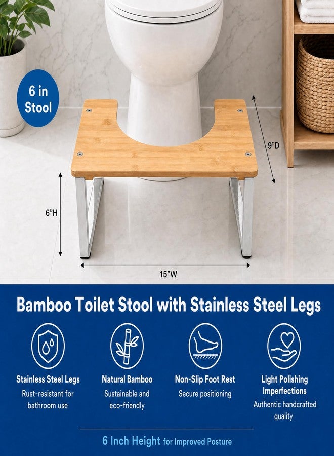 REGIS Toilet Stool Bamboo 6 Inch Non-Slip Poop Stool Stainless Steel Legs - Image 5