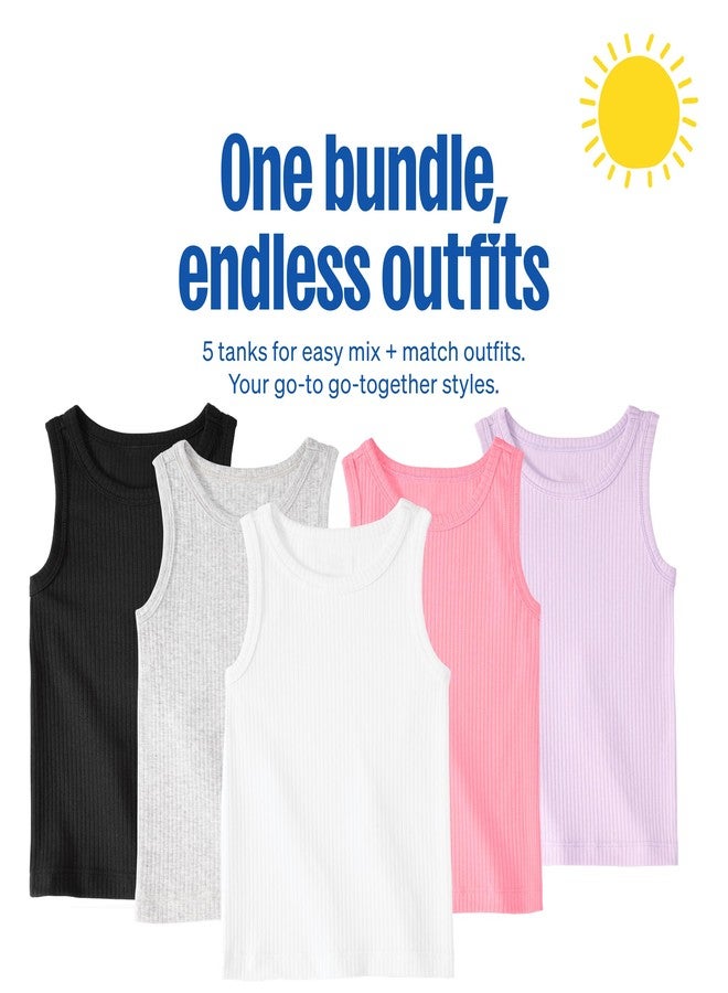 Garanimals Baby & Toddler Girl Solid Tank Tees - Kid's Sleeveless Tank Top - Size 6T - Black, Light Grey, White, Purple, Pink - 5 Pack - Image 4
