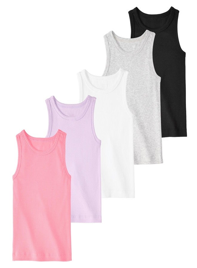 Garanimals Baby & Toddler Girl Solid Tank Tees - Kid's Sleeveless Tank Top - Size 6T - Black, Light Grey, White, Purple, Pink - 5 Pack - Image 1