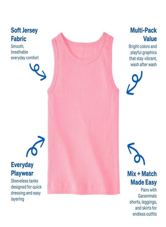 Garanimals Baby & Toddler Girl Solid Tank Tees - Kid's Sleeveless Tank Top - Size 6T - Black, Light Grey, White, Purple, Pink - 5 Pack - Image 3