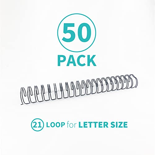 Binditek 50 Pack Double Loop Wire Binding Spines, 3/4Inch Binding Wire for Letter Size, 2:1 Pitch, 180 Sheet Capacity, 21-Loop, Black, for Students and Coworkers - Image 3