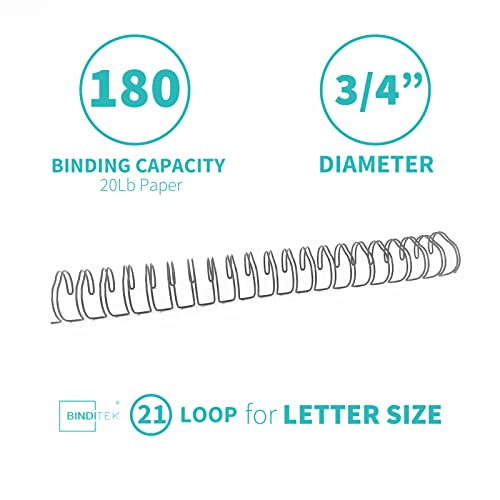Binditek 50 Pack Double Loop Wire Binding Spines, 3/4Inch Binding Wire for Letter Size, 2:1 Pitch, 180 Sheet Capacity, 21-Loop, Black, for Students and Coworkers - Image 2