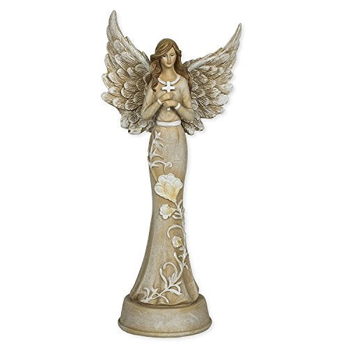 Roman Embossed Blossom Flowers Angel 11 inch Resin Stone Table Top Figurine Statue - Image 1