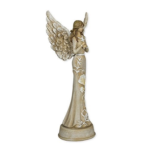 Roman Embossed Blossom Flowers Angel 11 inch Resin Stone Table Top Figurine Statue - Image 3