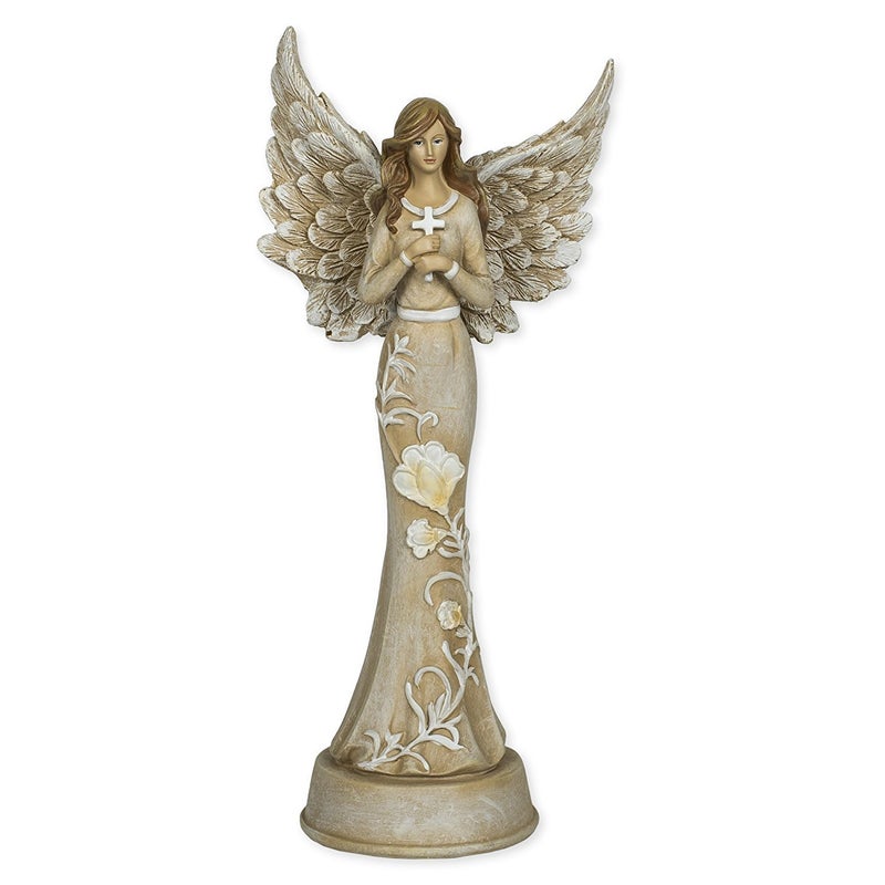 Roman Embossed Blossom Flowers Angel 11 inch Resin Stone Table Top Figurine Statue - Image 2