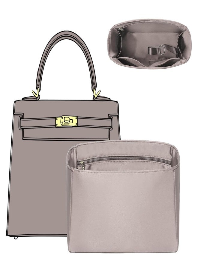 منظم حقيبة يد فاخر من الساتان فائق النعومة من دوكسو لحقيبة هيرميس كيلي 28، مقاوم للماء وخفيف الوزن، مزود بـ 6 أقسام وسحاب YKK وحلقة مفاتيح، بطانة حقيبة يد فاخرة (لون رمادي إيتوب) - Image 1