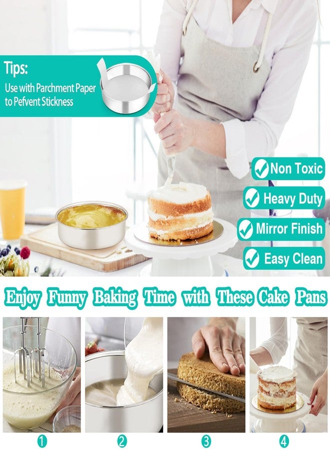 P&P CHEF Cake Pans Sets for Baking, 6" + 6" + 8" + 8" 4 Piece Stainless Steel Round Cake Pans Tin, Oven/Pot/Dishwasher Safe, Combination of Different Sizes, Leak-proof & Easy Clean - Image 4