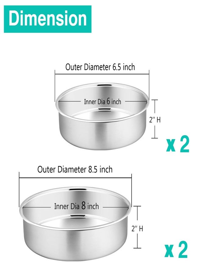 P&P CHEF Cake Pans Sets for Baking, 6" + 6" + 8" + 8" 4 Piece Stainless Steel Round Cake Pans Tin, Oven/Pot/Dishwasher Safe, Combination of Different Sizes, Leak-proof & Easy Clean - Image 2