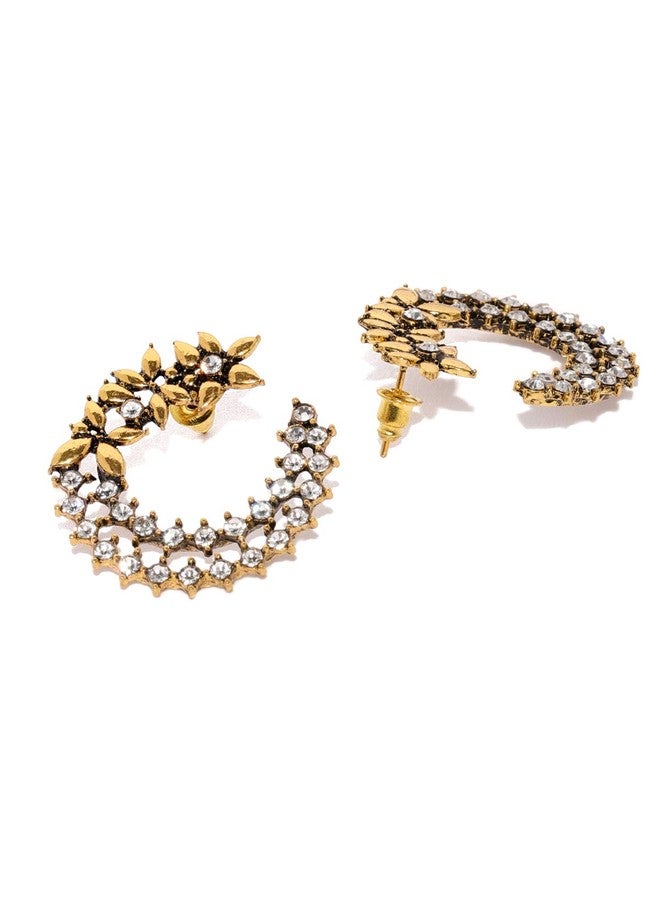 Zaveri Pearls أقراط مرصعة بتصميم زهري عتيق من زافيري بيرلز باللون الذهبي للنساء - ZPFK8054 - Image 3