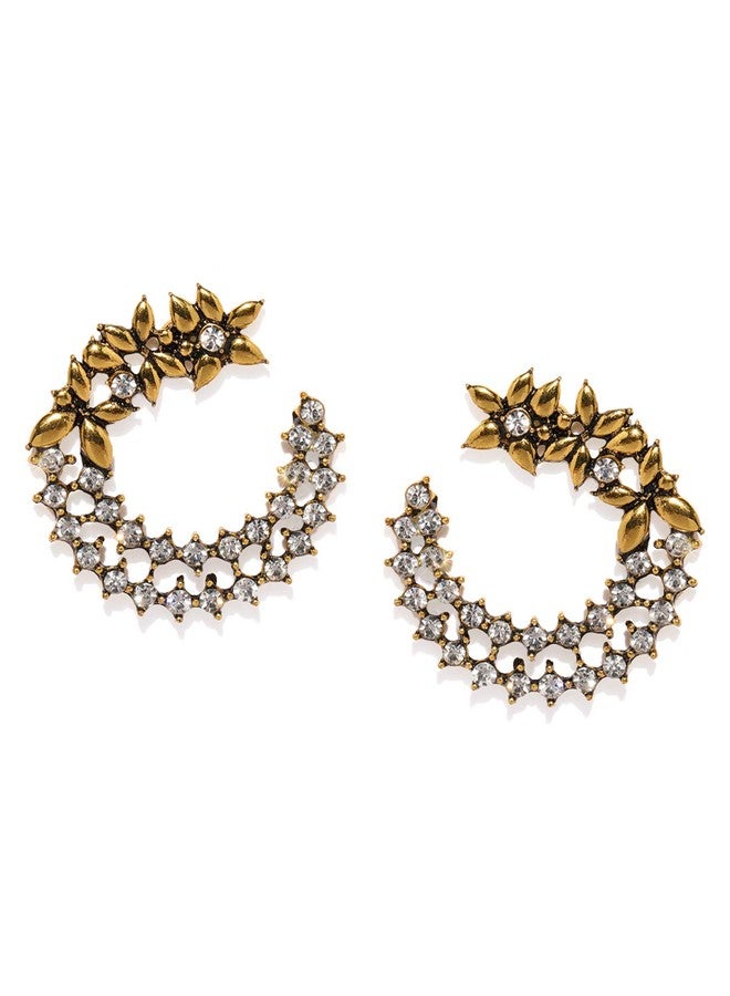 Zaveri Pearls أقراط مرصعة بتصميم زهري عتيق من زافيري بيرلز باللون الذهبي للنساء - ZPFK8054 - Image 1