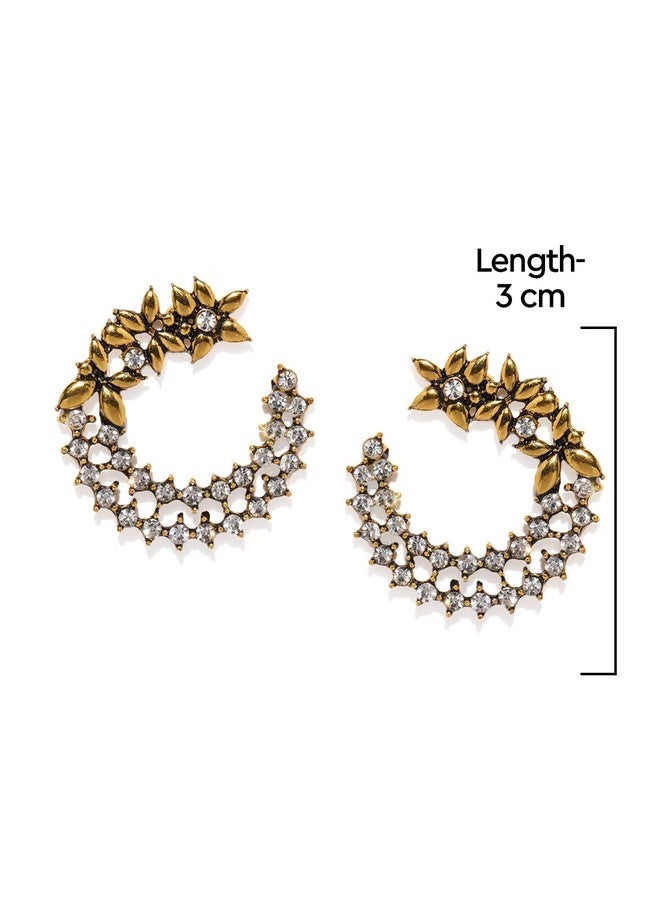 Zaveri Pearls أقراط مرصعة بتصميم زهري عتيق من زافيري بيرلز باللون الذهبي للنساء - ZPFK8054 - Image 5