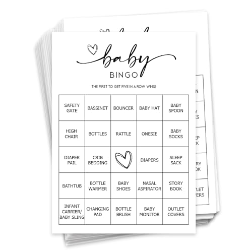 All-Ewired-Up All Ewired Up Baby Bingo Game (50 Unique Cards) Pre-Filled Fun Baby Shower Game Activity, Preforated Calling Cards, Gender Neutral Boy or Girl, Minimalist - Image 1
