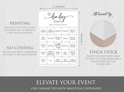 All-Ewired-Up All Ewired Up Baby Bingo Game (50 Unique Cards) Pre-Filled Fun Baby Shower Game Activity, Preforated Calling Cards, Gender Neutral Boy or Girl, Minimalist - Image 4