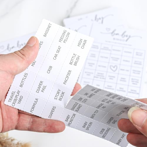 All-Ewired-Up All Ewired Up Baby Bingo Game (50 Unique Cards) Pre-Filled Fun Baby Shower Game Activity, Preforated Calling Cards, Gender Neutral Boy or Girl, Minimalist - Image 2