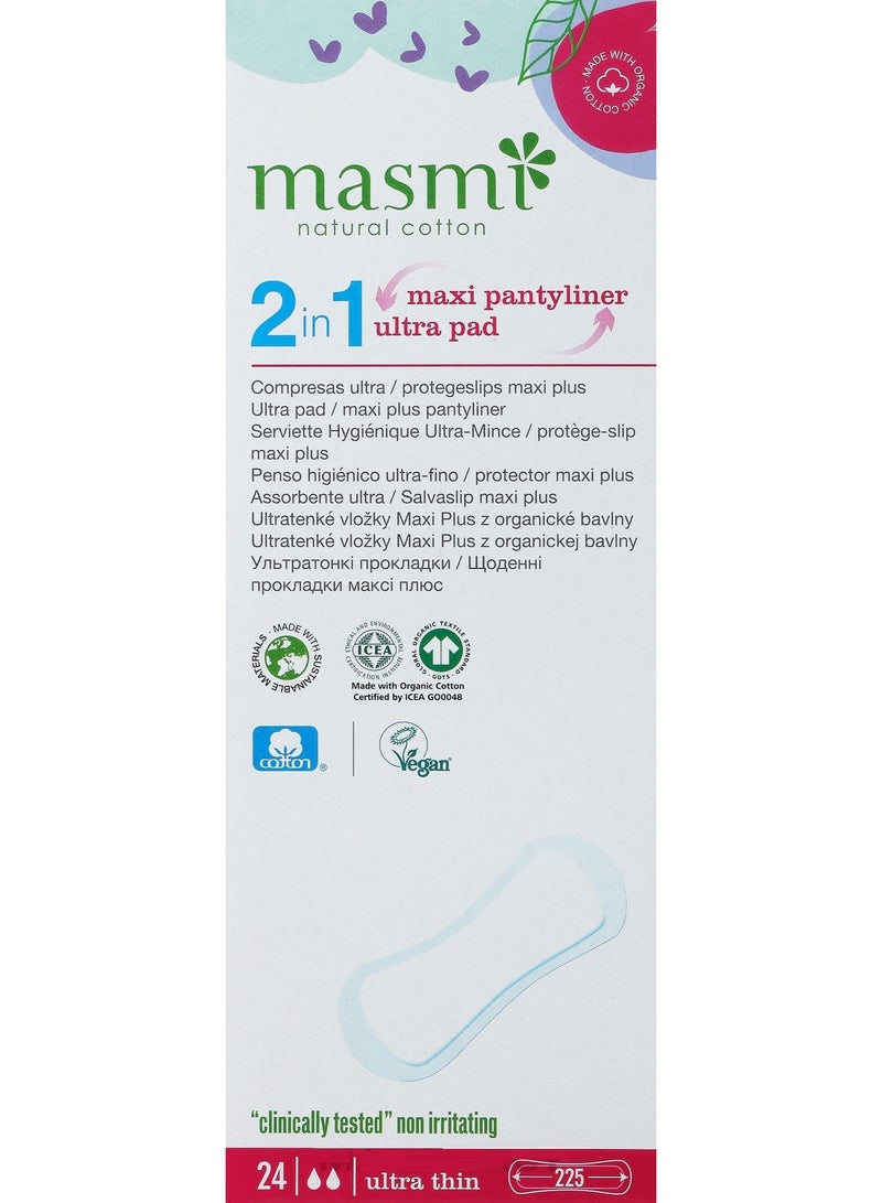 Organic 2In1 Maxi Ultra Thin Cotton Pantyliners 24 Liners