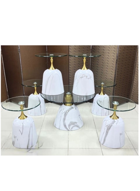 طقم من 7 قطع طاولات قهوة مع سطح زجاجي 1+6 80*45سم