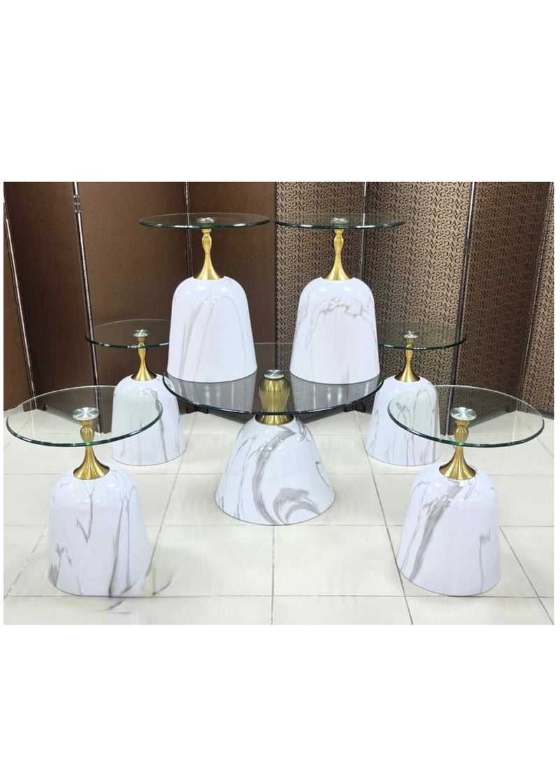 Living طقم من 7 قطع طاولات قهوة مع سطح زجاجي 1+6 80*45سم 