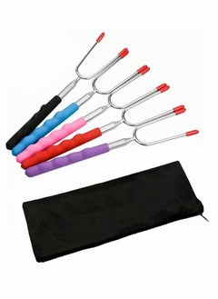 5 Barbecue Fork Kit, Stainless Steel Telescopic, Roasting Sticks 33 Inch Telescoping Fire Pit Forks for BBQ Hot Dog, Barbecue Oven Fork , Barbecue Tools and Barbecue Accessories for Safety