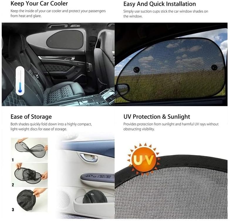 HERIOS Car Window Sunshades, Side Window UV Protection, Universal Fit, 2 Pack - Image 2