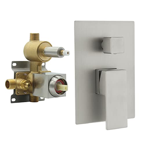 G Drettyer Brushed Nickel Solid Brass 3 Way Outlet Function Shower Diverter Valve Pressure Balancing Mixer Shower Valve Kit Replacement - Image 1