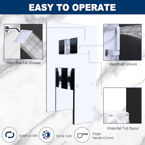 G Drettyer Brushed Nickel Solid Brass 3 Way Outlet Function Shower Diverter Valve Pressure Balancing Mixer Shower Valve Kit Replacement - Image 3