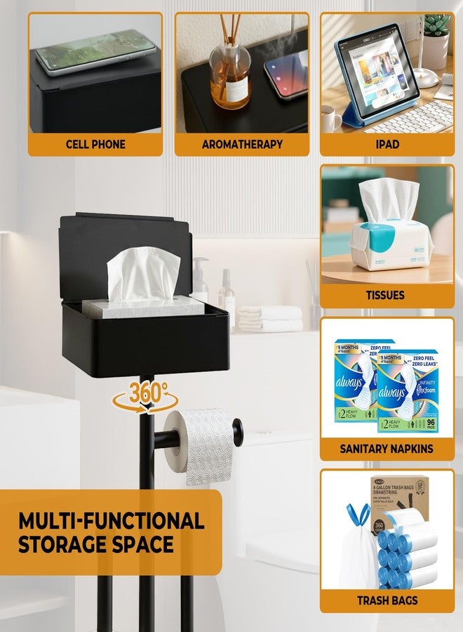 AIGOTSUKI Freestanding Toilet Paper Holder Stand with Shelf for 7 Rolls, Free Standing Black Toilet Paper Roll Holder with Wipes Storage Drawer, Rustproof Metal Floor Bathroom Tissue Holder for Bathroom - Image 5