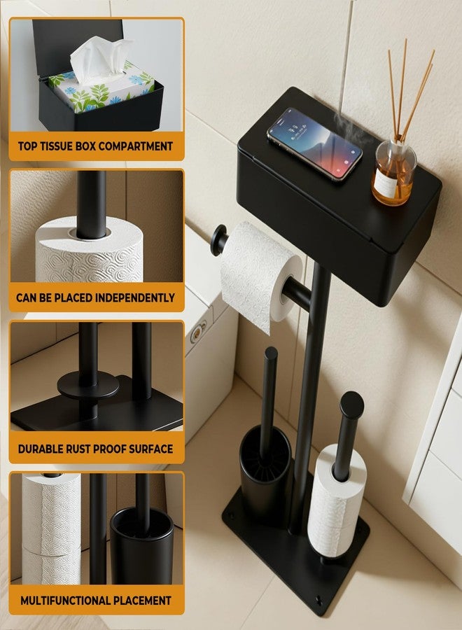 AIGOTSUKI Freestanding Toilet Paper Holder Stand with Shelf for 7 Rolls, Free Standing Black Toilet Paper Roll Holder with Wipes Storage Drawer, Rustproof Metal Floor Bathroom Tissue Holder for Bathroom - Image 4