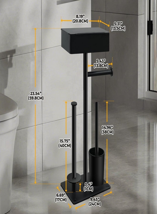 AIGOTSUKI Freestanding Toilet Paper Holder Stand with Shelf for 7 Rolls, Free Standing Black Toilet Paper Roll Holder with Wipes Storage Drawer, Rustproof Metal Floor Bathroom Tissue Holder for Bathroom - Image 2